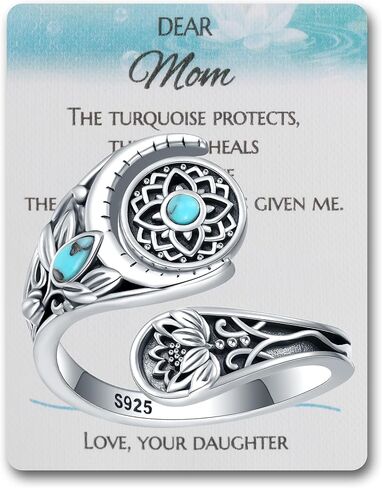 Bolelis Fidget Lotus Rings Gift for Mom - Just Breathe Rings for Women 925-Sterling-Silver Vintage Jewelry on Birthday Mother's Day (Adjustable 6-9) in Saudi Arabia