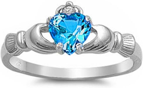 OMEGA DIAMOND CO Irish Claddagh Lab Created Blue Topaz 925 Sterling Silver Ring in Saudi Arabia