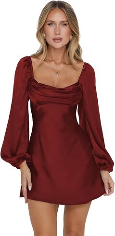 zoteno Satin Cowl Neck Homecoming Dresses for Teens 2026 Long Sleeve Short Pleated A-line Prom Cocktail Gowns in Saudi Arabia