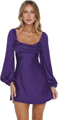 zoteno Satin Cowl Neck Homecoming Dresses for Teens 2026 Long Sleeve Short Pleated A-line Prom Cocktail Gowns in Saudi Arabia
