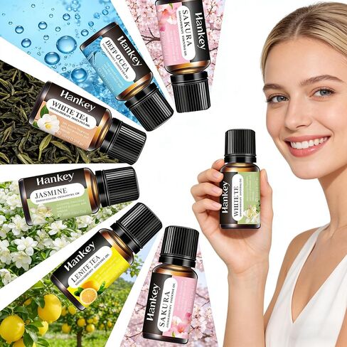 Ocean, White Tea, Jasmine, Lemon & Cherry Blossom Essential Oil Set, 5 x 10ml, Aromatherapy Oils for Diffuser, Daily Use in Saudi Arabia