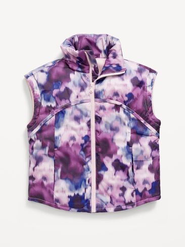 Old Navy Water-Resistant Quilted Zip-Front Vest for Girls - Purple Watercolor Floral in Saudi Arabia