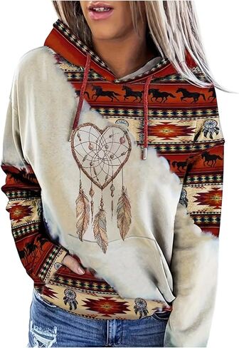 SweatyRocks Women's Aztec Graphic Hoodies Weatern Cowgirl Ethnic Hooded Sweatshirts Rodeo Outfits in Saudi Arabia