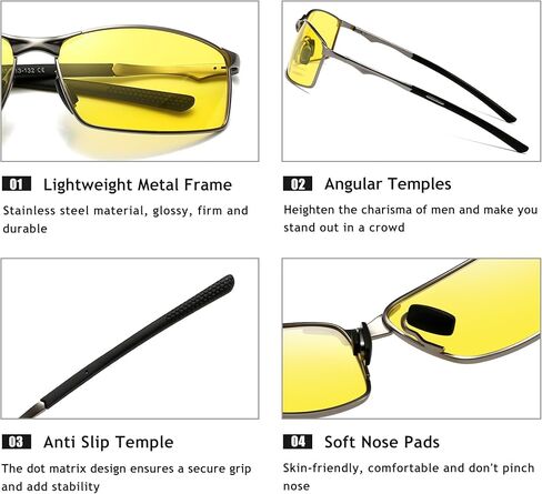 SUNGAIT Night Driving Glasses Rectangular bundle with Lightweight Metal Frame Style in Saudi Arabia