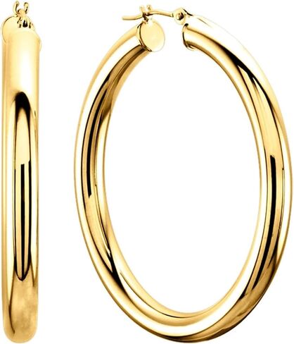 14K Yellow Gold 3MM Shiny Round Tube Hoop Earrings in Saudi Arabia