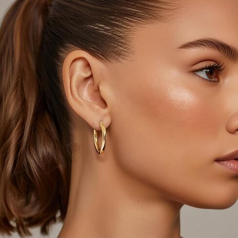 14K Yellow Gold 3MM Shiny Round Tube Hoop Earrings in Saudi Arabia