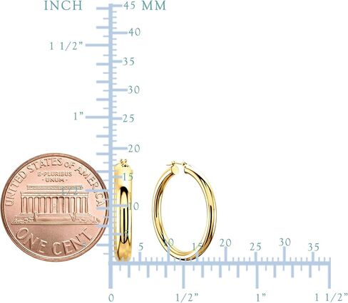14K Yellow Gold 3MM Shiny Round Tube Hoop Earrings in Saudi Arabia