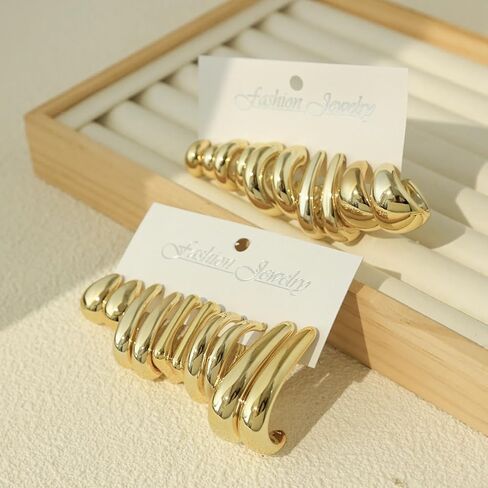 10 Pairs Hypoallergenic Chunky Gold Dangle Earrings Women Fashion Thick Gold Plated Hoop Earrings Set Lightweight Jewelry in Saudi Arabia