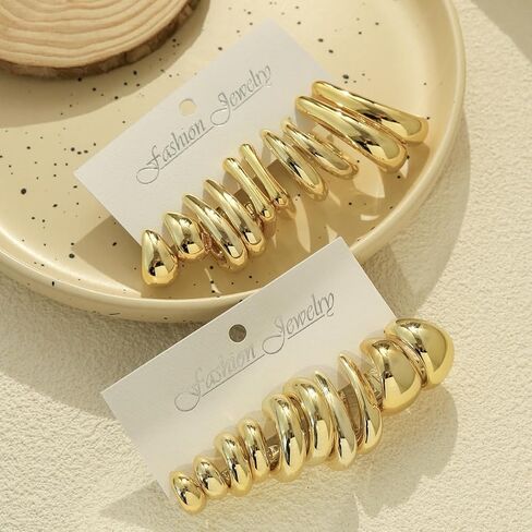 10 Pairs Hypoallergenic Chunky Gold Dangle Earrings Women Fashion Thick Gold Plated Hoop Earrings Set Lightweight Jewelry in Saudi Arabia