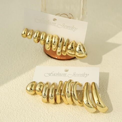 10 Pairs Hypoallergenic Chunky Gold Dangle Earrings Women Fashion Thick Gold Plated Hoop Earrings Set Lightweight Jewelry in Saudi Arabia