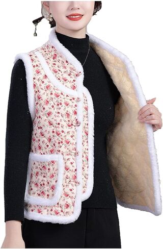 Traditional Vintage Fleece Vest Chinese Outfits Coat Tank Tops Cardigan Jacket Waistcoat For Women Girl Middle-aged Elderly in Saudi Arabia