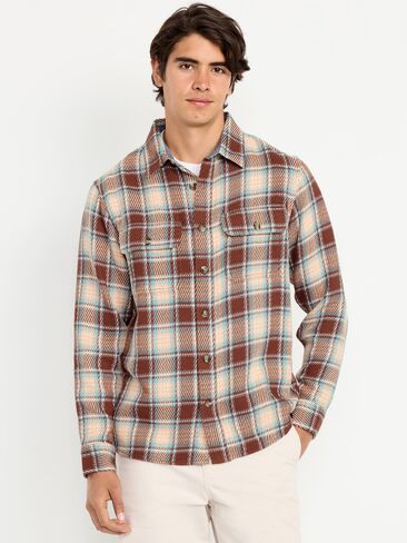 Old Navy Loose Fit Textured Plaid Pocket Shirt - Root Beer in Saudi Arabia
