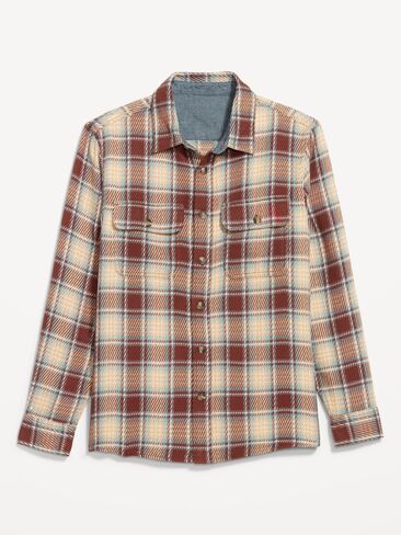 Old Navy Loose Fit Textured Plaid Pocket Shirt - Root Beer in Saudi Arabia