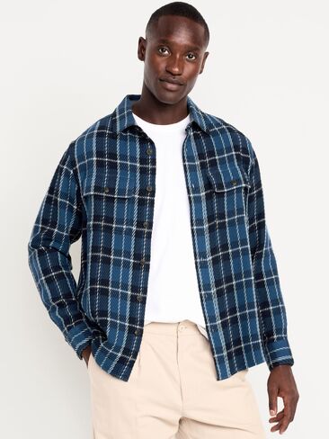 Old Navy Loose Fit Textured Plaid Pocket Shirt - In the Navy in Saudi Arabia