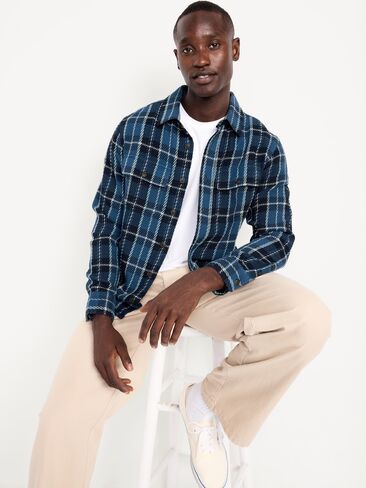 Old Navy Loose Fit Textured Plaid Pocket Shirt - In the Navy in Saudi Arabia