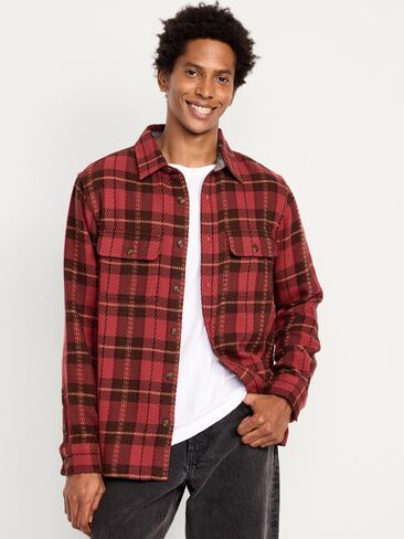 Old Navy Loose Fit Textured Plaid Pocket Shirt - CARMINE in Saudi Arabia