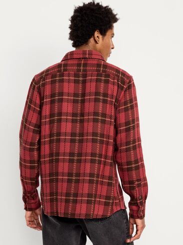 Old Navy Loose Fit Textured Plaid Pocket Shirt - CARMINE in Saudi Arabia