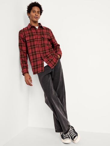 Old Navy Loose Fit Textured Plaid Pocket Shirt - CARMINE in Saudi Arabia