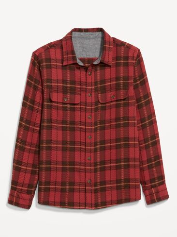 Old Navy Loose Fit Textured Plaid Pocket Shirt - CARMINE in Saudi Arabia