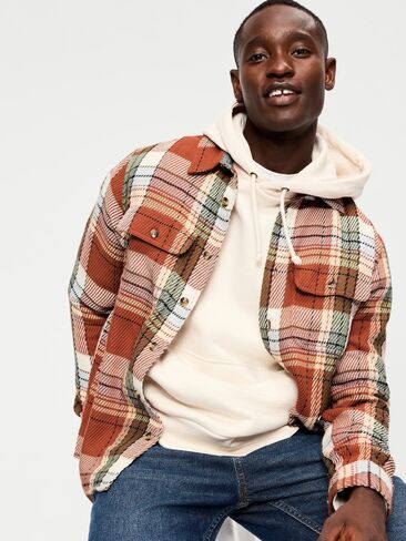 Old Navy Loose Fit Textured Plaid Pocket Shirt - RUSSET MOON in Saudi Arabia