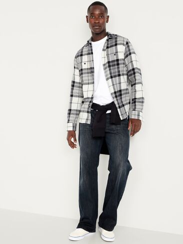 Old Navy Plaid Flannel Pocket Shirt - Cream Plaid in Saudi Arabia