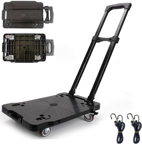 Folding Hand Truck Dolly,Moving Furniture Dolly Connectable,Capacity Dolly Moving Heavy Furniture,Luggage Travel Shopping and Office Use,440 LB Luggage Cart,Black,1 Pack with Handle in Saudi Arabia