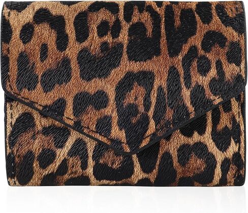 AfitLulu Small Wallets Woman Triple Fold Ladies Wallet with Leopard Print Pattern, Small Wallet Women faux leather Slim Wallet with 4 Credit Card Slots and ID Slot (Brown) in Kuwait