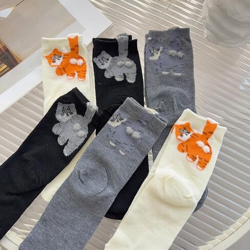 3pairs Cartoon Cute Cat Balls Socks Black,white and Grey Color Middle Tube Socks Women Men Daily Wear Hosiery in Saudi Arabia