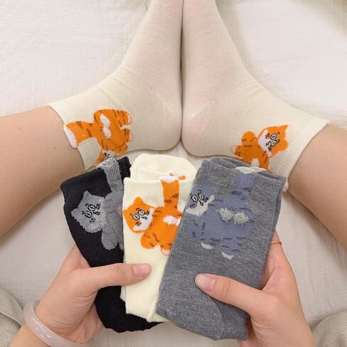 3pairs Cartoon Cute Cat Balls Socks Black,white and Grey Color Middle Tube Socks Women Men Daily Wear Hosiery in Saudi Arabia