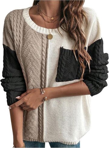 Milumia Women's Color Block Knit Sweater Crew Neck Drop Shoulder Long Sleeve Pullover Knit Tops in Saudi Arabia