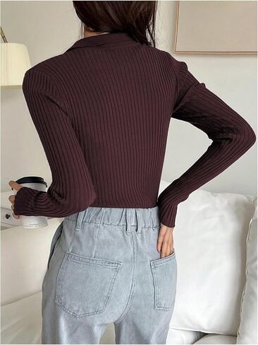 Floerns Women's Casual Long Sleeve Sweater Notched V Neck Knitted Pullover Tops in Saudi Arabia
