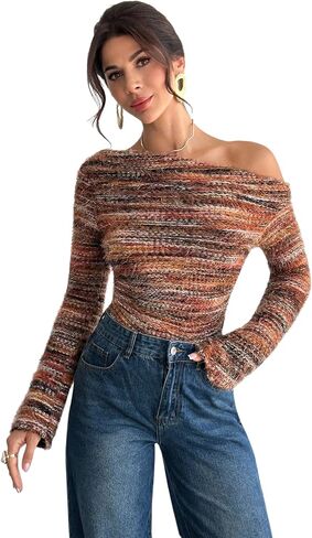 SweatyRocks Women's Off The Shoulder Sweater Asymmetric Long Sleeve Fitted Tops in Saudi Arabia