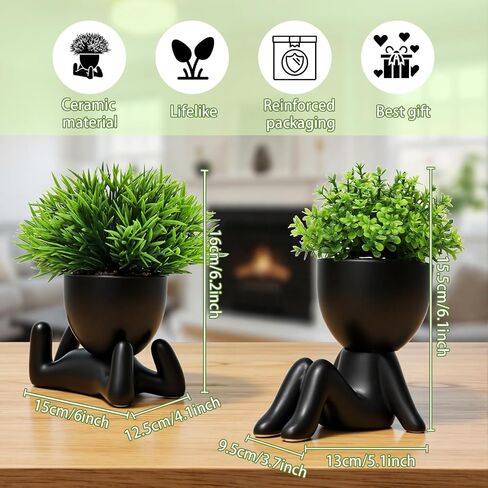 Uguisu Black 2 pcs Fake Plants, Small Artificial Plants, Faux Plants Indoor for Home Decor, Office, Bathroom, Bookshelf, Room, Desk Accessories-Black in Saudi Arabia
