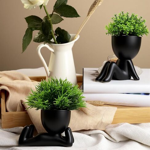 Uguisu Black 2 pcs Fake Plants, Small Artificial Plants, Faux Plants Indoor for Home Decor, Office, Bathroom, Bookshelf, Room, Desk Accessories-Black in Saudi Arabia