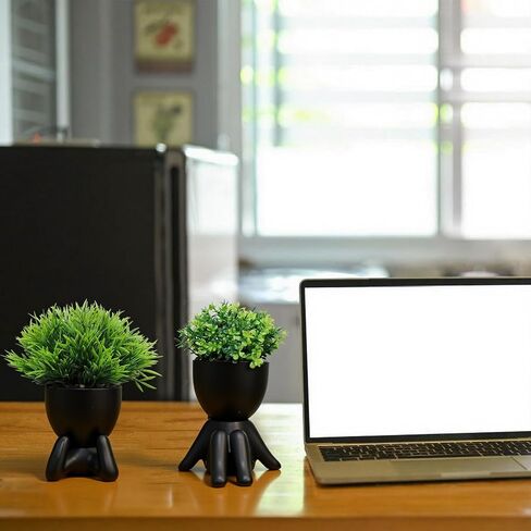 Uguisu Black 2 pcs Fake Plants, Small Artificial Plants, Faux Plants Indoor for Home Decor, Office, Bathroom, Bookshelf, Room, Desk Accessories-Black in Saudi Arabia