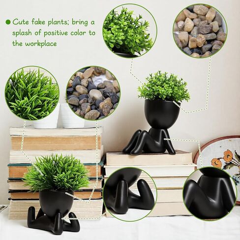Uguisu Black 2 pcs Fake Plants, Small Artificial Plants, Faux Plants Indoor for Home Decor, Office, Bathroom, Bookshelf, Room, Desk Accessories-Black in Saudi Arabia
