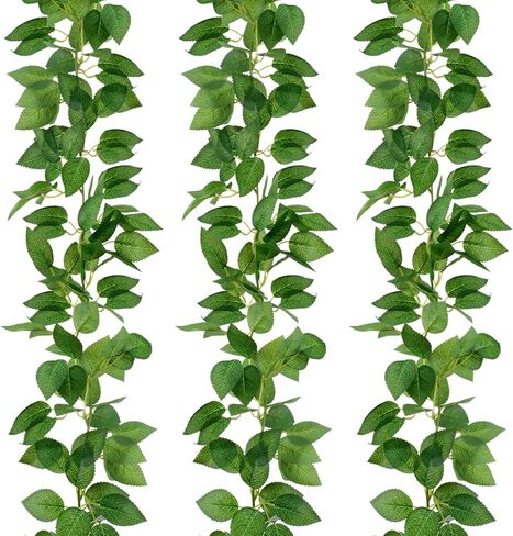 Giegxin 3 Pcs 6ft Green Artificial Silk Rose Leaf Table Garland, Hanging Greenery Vine Fake Greenery Hanging Plants Leaf Garland Decoration for Home Bedroom Wall Party Wedding Decor in Saudi Arabia