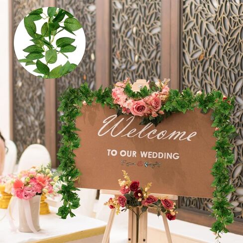 Giegxin 3 Pcs 6ft Green Artificial Silk Rose Leaf Table Garland, Hanging Greenery Vine Fake Greenery Hanging Plants Leaf Garland Decoration for Home Bedroom Wall Party Wedding Decor in Saudi Arabia