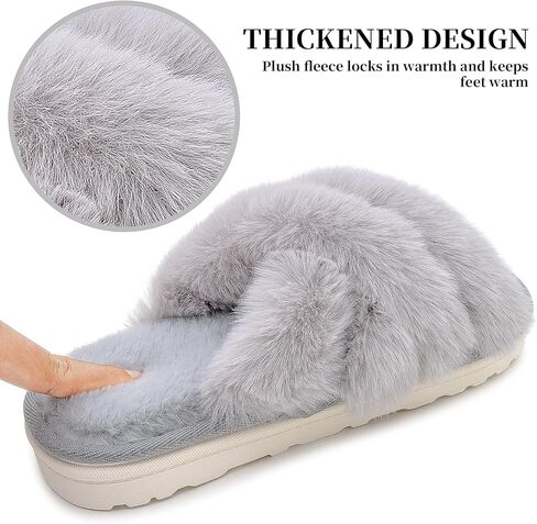 Women's Fuzzy Slippers Open Toe Plush House Shoes Soft Indoor Cozy Slide Sandals with Faux Fur Comfortable Warm Home Slides in Saudi Arabia