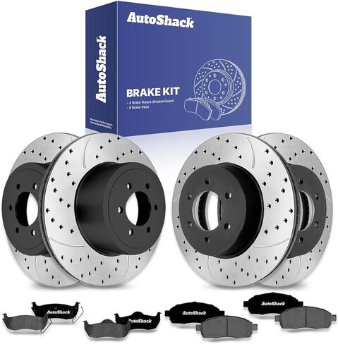 Autoshack Brake Kit استبدال 2004-2008 Ford F-150 2006-2008 Lincoln Mark LT 5.4L V8 4WD AWD RWD الخلفية الأمامية الخلفية والزنك المغلفة دوارات الفرامل المغلفة in Saudi Arabia