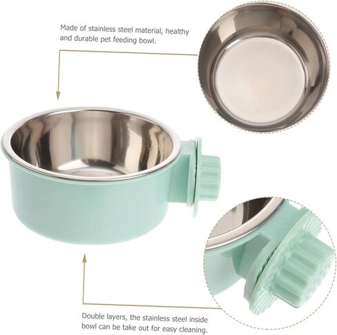 POPETPOP Dog Crate Water Bowl No Spill : Removable Stainless Steel Dog Bowl Hanging Pet Food Dish for Puppy Cat Rabbit, Easy to Clean(Grey, 5.31 X 5.31 X 2.36 Inches) in Kuwait