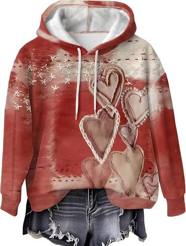 Pullover Hoodies for Women Cute Heart Print No Three-Dimensional Beads Long Sleeve Tops Fall Winter Sweatshirts Trendy in Saudi Arabia