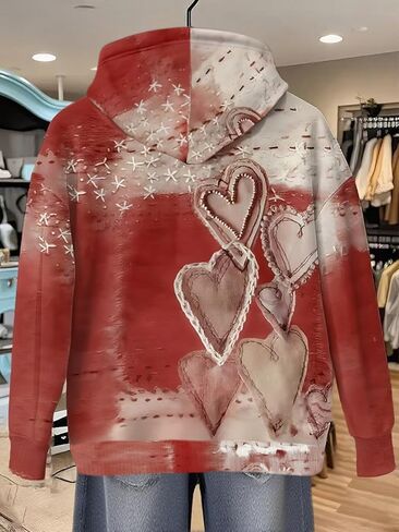 Pullover Hoodies for Women Cute Heart Print No Three-Dimensional Beads Long Sleeve Tops Fall Winter Sweatshirts Trendy in Saudi Arabia