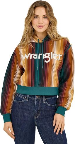 Wrangler Teal Striped Serape Women's Cropped Hoodie 112371645 in Saudi Arabia