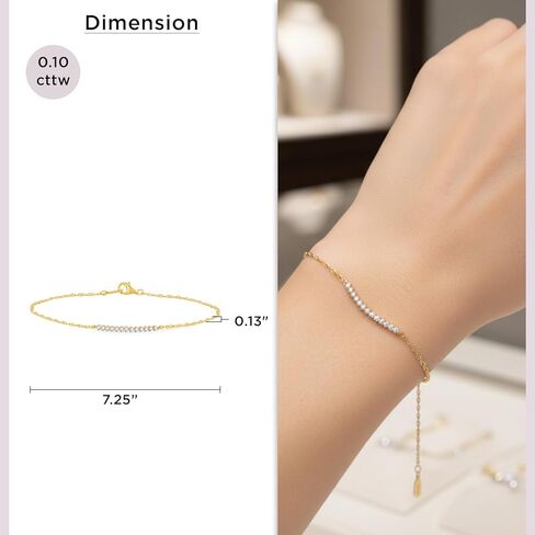 Jewelili Yellow Gold over Sterling Silver Lab Grown Diamond Chain Bracelet for Women | 1/10 CTTW | 7.25" | Timeless Jewelry Gift for Her | Gift Box Included in Saudi Arabia