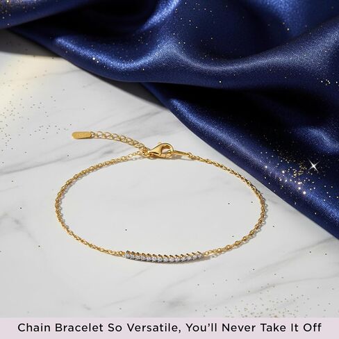 Jewelili Yellow Gold over Sterling Silver Lab Grown Diamond Chain Bracelet for Women | 1/10 CTTW | 7.25" | Timeless Jewelry Gift for Her | Gift Box Included in Saudi Arabia
