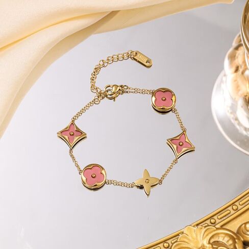 18k Gold-Plated Stainless Steel Clover Bracelet for Woman Minimalist Rhombus Fine Hand Link French for Prom Birthday in Saudi Arabia