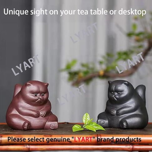 LYART Zisha Tea Pet Cat Bat Kung Fu زخرفة الشاي، لطيف غاضب غير سعيد القط الضفدع مجموعة الملحقات، الديكور لغرفة الشاي مكتب الجدول، هدية عظيمة لصديق محبي الشاي (1.Cat) in Kuwait