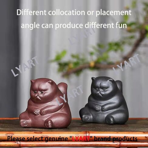 LYART Zisha Tea Pet Cat Bat Kung Fu زخرفة الشاي، لطيف غاضب غير سعيد القط الضفدع مجموعة الملحقات، الديكور لغرفة الشاي مكتب الجدول، هدية عظيمة لصديق محبي الشاي (1.Cat) in Kuwait