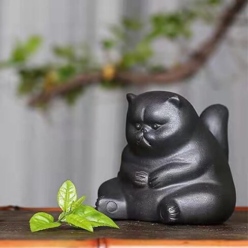 LYART Zisha Tea Pet Cat Bat Kung Fu زخرفة الشاي، لطيف غاضب غير سعيد القط الضفدع مجموعة الملحقات، الديكور لغرفة الشاي مكتب الجدول، هدية عظيمة لصديق محبي الشاي (1.Cat) in Kuwait